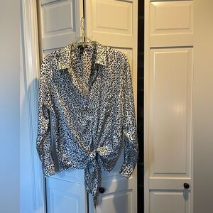 Animal print tie at waist woman blouse